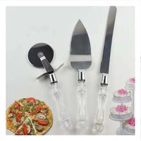 Set de Pastel y Pizza 3 Piezas Cuchillo Espatula Cortador Mango Acrilico Preciso Y notas