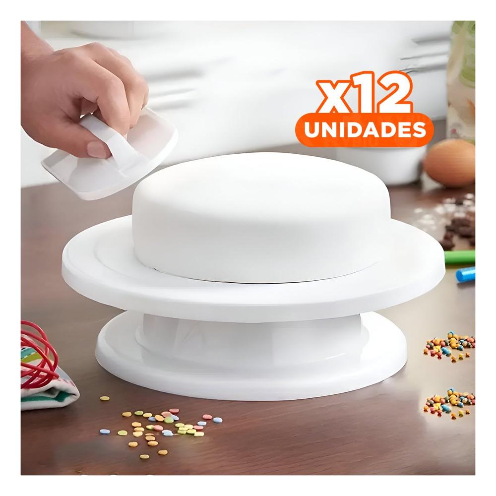 Pack12 Plato De Pasteleria Blanco Giratoria Versatil Para Reposteria Y Cocina Y Papel Regalo