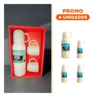 Pack4 Botella Moderna 500 ml con 3 Tazas Crema para Estilo Diario