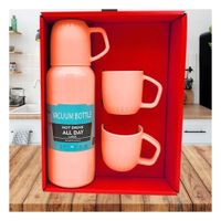 Botella Termica de 500 ml con 3 Tazas Naranja para Viajes y Trabajo Diario Y Papel Regalo