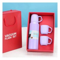 Botella Termica de 500 ml con 3 Tazas Lila para Viajes y Trabajo Diario Y Papel Regalo