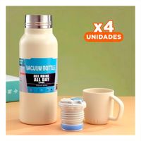 Pack4 Vaso Insulado 500 ml con 3 Tazas Crema para Escritorio y Hogar Y Papel Regalo