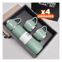 Pack4 Recipiente Portatil con Dos Tazas para Paseos Verde YRegalo Sticker