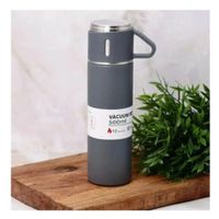 Frasco Termico Individual con Dos Tazas para Cafe y Te Plomo YPapel Regalo