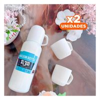 Pack2 Botella Insulada 500 ml con 3 Tazas Crema para Oficina y Escritorio