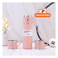 Pack2 Jarra Portatil Individual con Dos Tazas para Oficina Rosado
