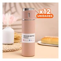 Pack12 Frasco de Viaje Individual con Dos Tazas para Hogar Rosado YPapel Regalo