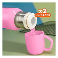 Pack2 Solucion Termica de 500ml con 3 Tazas Rosado Moderna Funcional Y Papel Regalo