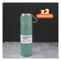 Pack2 Jarra Portatil Individual con Dos Tazas para Oficina Verde