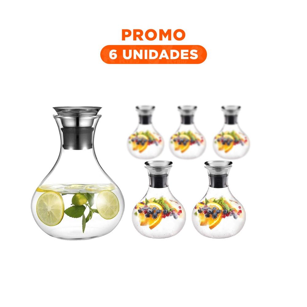 Pack6 Elegante Jarra Fuji 1600 ml Transparente con Tapa Uso Practico Diario Y Regalo Sticker
