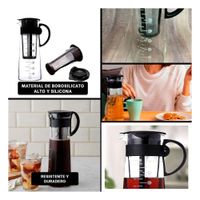 Pitcher de Vidrio 900 ml con Filtro Practico Transparente y Tapa Negra Y Ligas Regalo