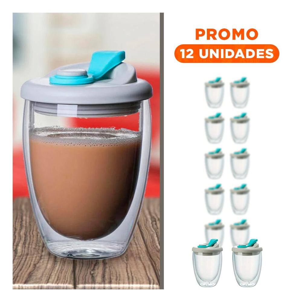 Pack12 Recipiente de vidrio de 1000ml con 4 tazas de 150ml transparente base ondeado negro