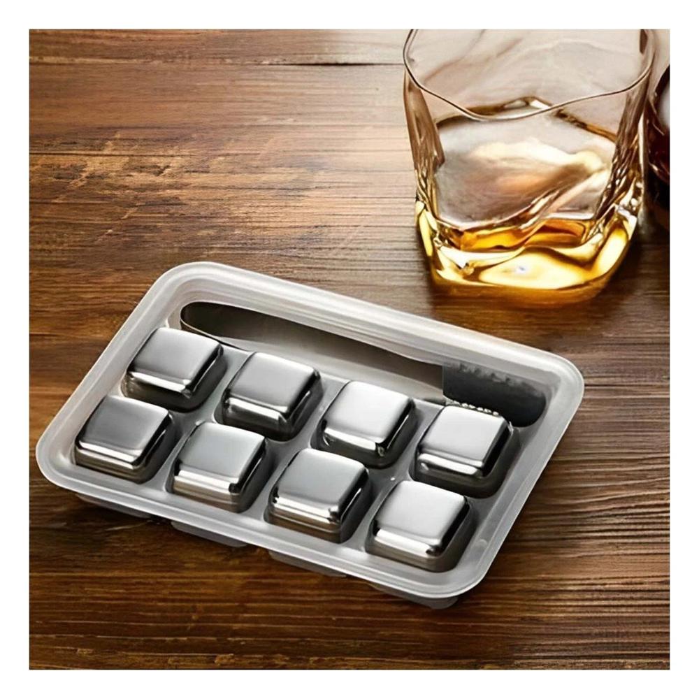 Pack de 8 cubos de hielo de acero reutilizables con pinza plateado Y Papel Regalo