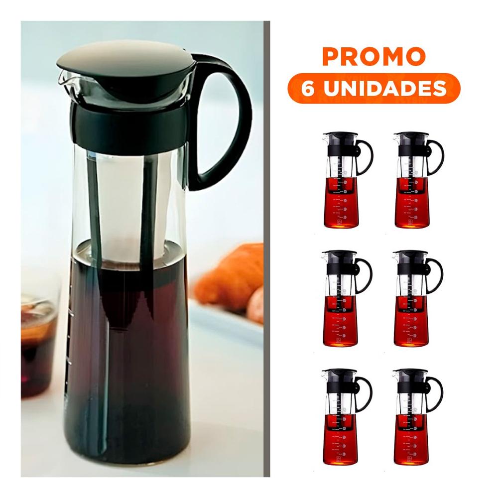 Pack6 Articulo de Vidrio 900 ml con Filtro y Tapa Negra Transparente Cocina Y Regalo Sticker