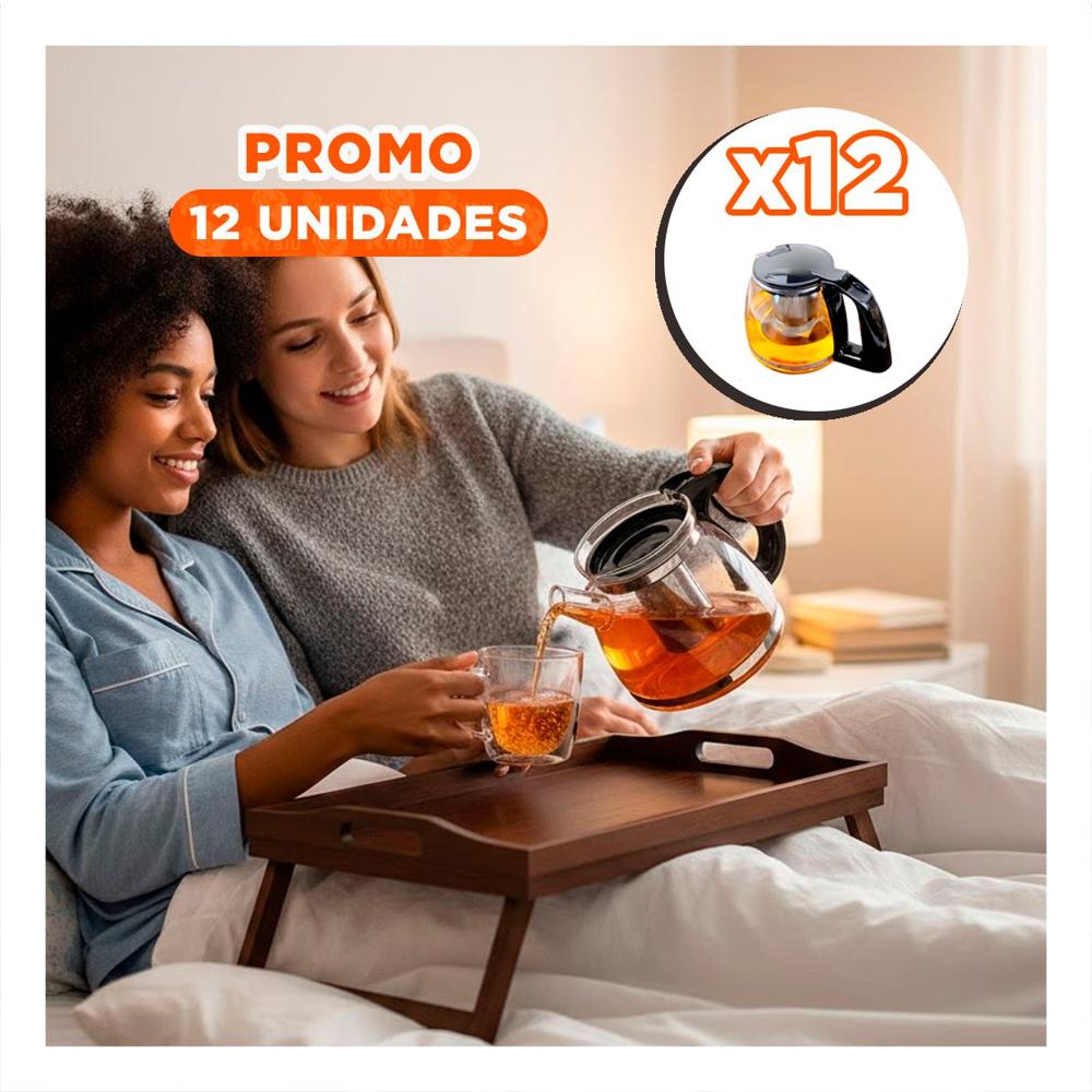 Pack12 Tetera de Vidrio con Filtro 2 Lt para Te Caliente y Relax en Tarde Y Papel Regalo
