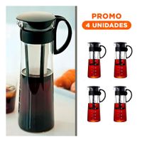 Pack4 Carafe de Vidrio 900 ml con Filtro Practico y Tapa Negra para Hogar