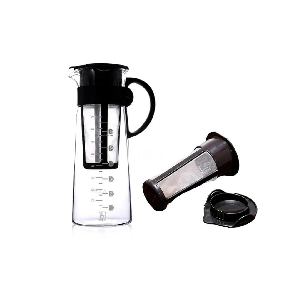 Contenedor de Vidrio 900 ml con Filtro Interno y Tapa Negra para Mesa Y Regalo Sticker