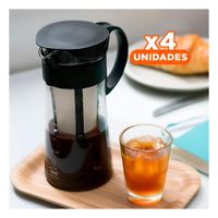 Pack4 Utensilio de Vidrio 900 ml con Filtro Transparente y Tapa Negra Cocina Y Regalo Sticker