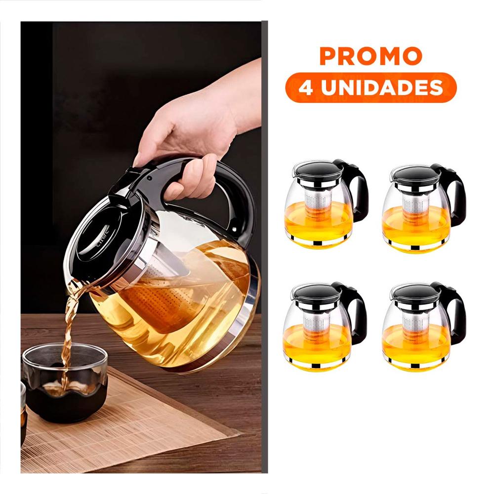 Pack4 Cafetera Compacta de Vidrio con Filtro 1.5 Lt para Te Caliente en Oficina o Hogar