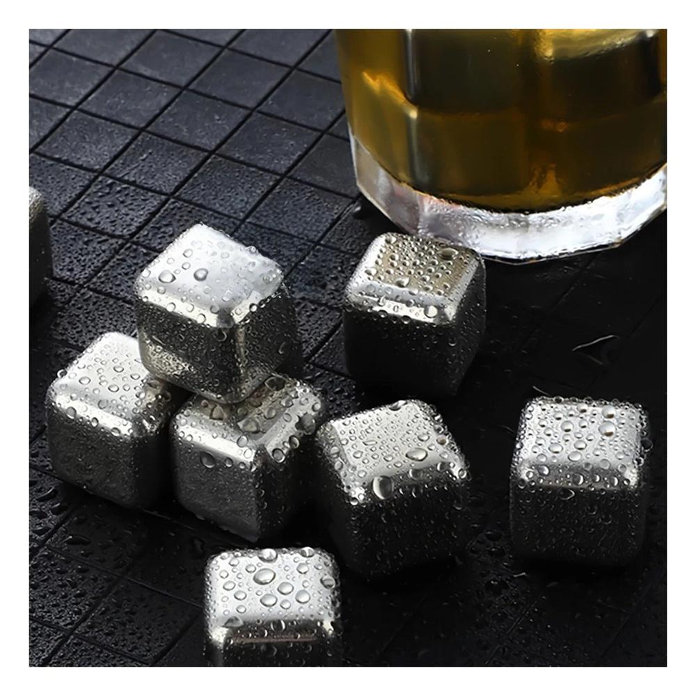 Coleccion de 8 cubos de hielo de acero reutilizables con pinza plateado Y notas