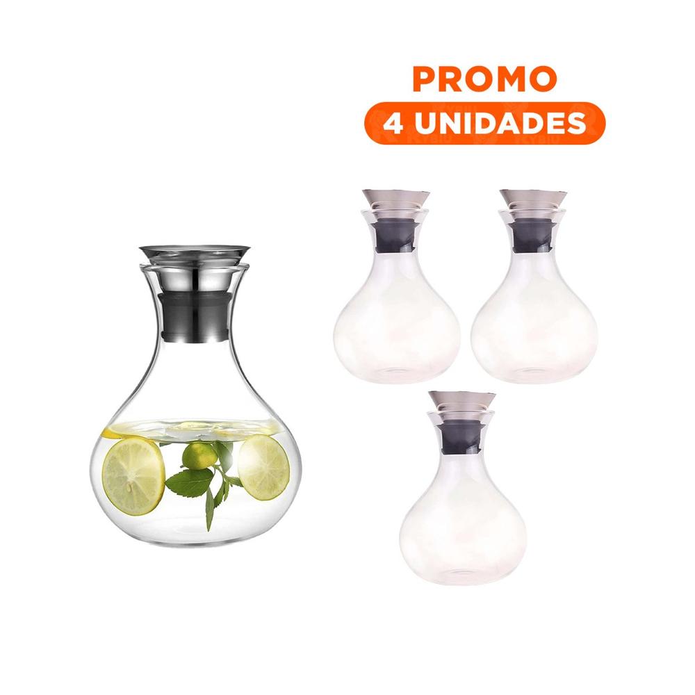 Pack4 Cristal Jarra Fuji 1600 ml Transparente con Tapa Uso Practico Diario