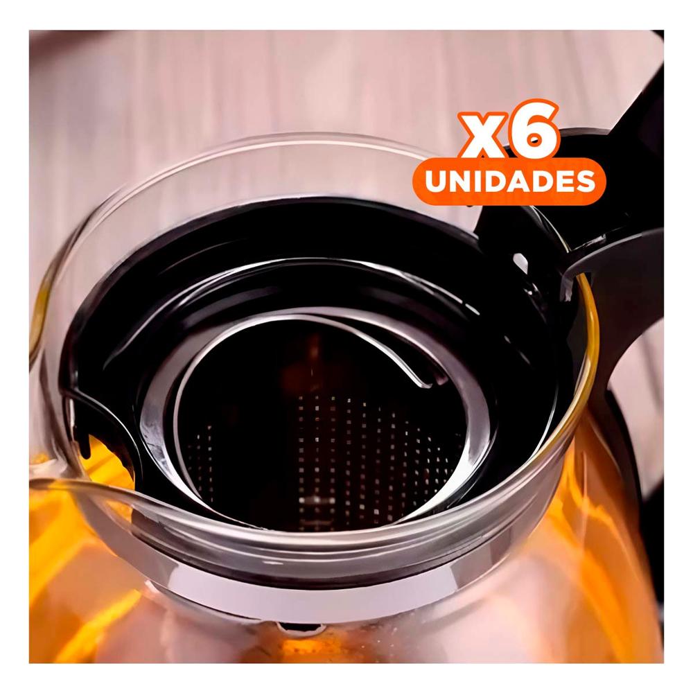 Pack6 Recipiente Termico de Vidrio con Filtro 1.5 Lt para Disfrutar Te y Cafe YPapel Regalo
