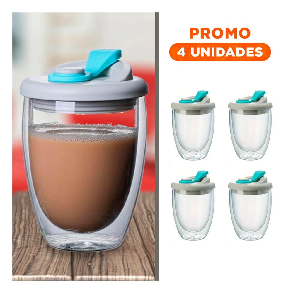 Pack4 Cafetera de 1000ml con 4 tazas de 150ml transparente base ondeado negro