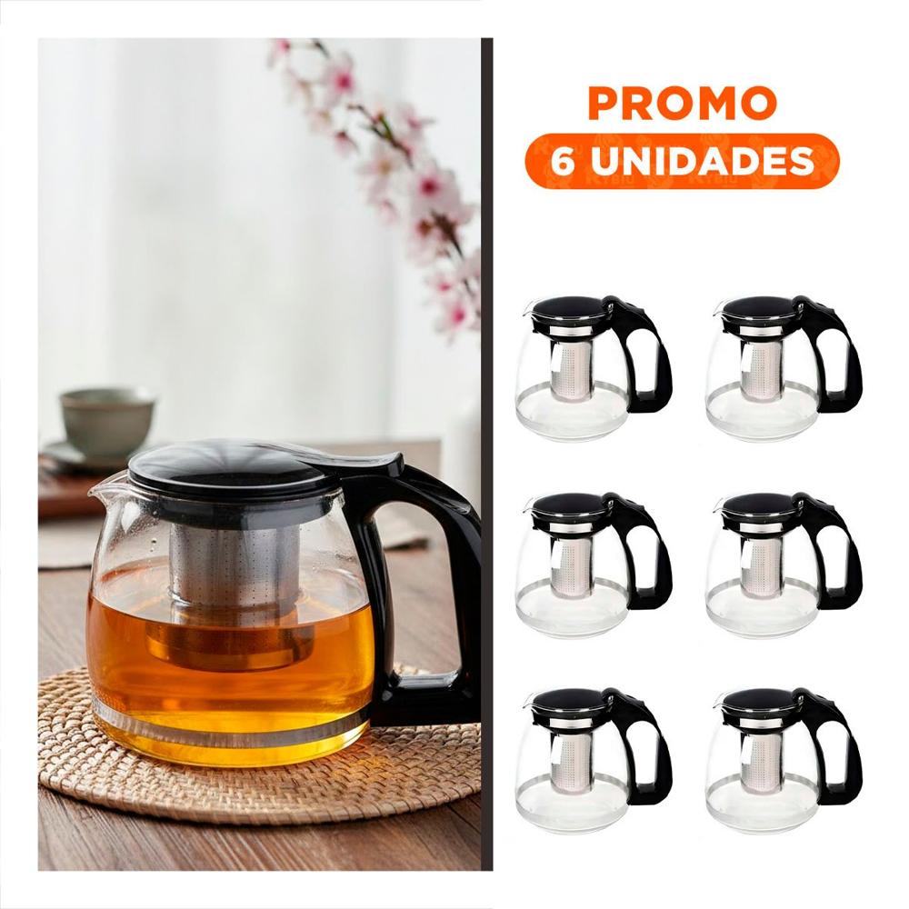 Pack6 Cafetera de Vidrio con Filtro 2 Lt para Beber Te y Momentos de Paz Y Regalo Sticker
