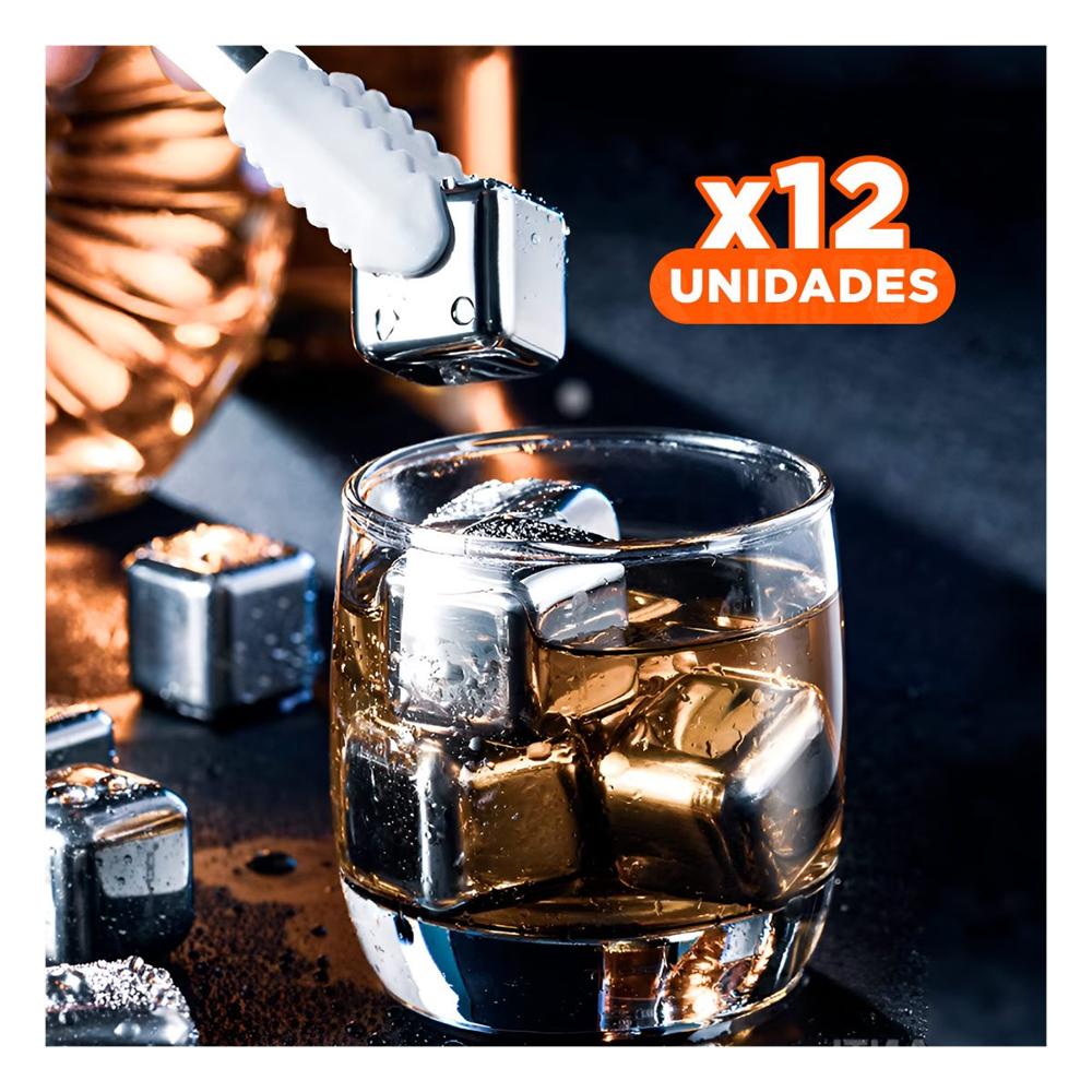 Pack12 Cubos metalicos reutilizables para enfriar bebidas sin diluir Y Regalo Sticker