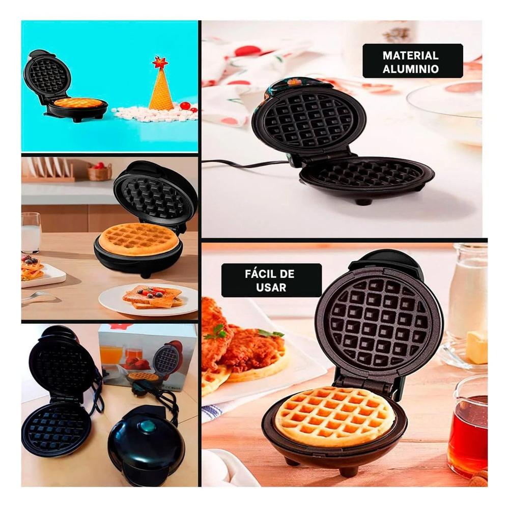 Mini Waflera Circular Negro para Cocina y Preparacion Diaria de Waffles Frescos Y Ligas Regalo