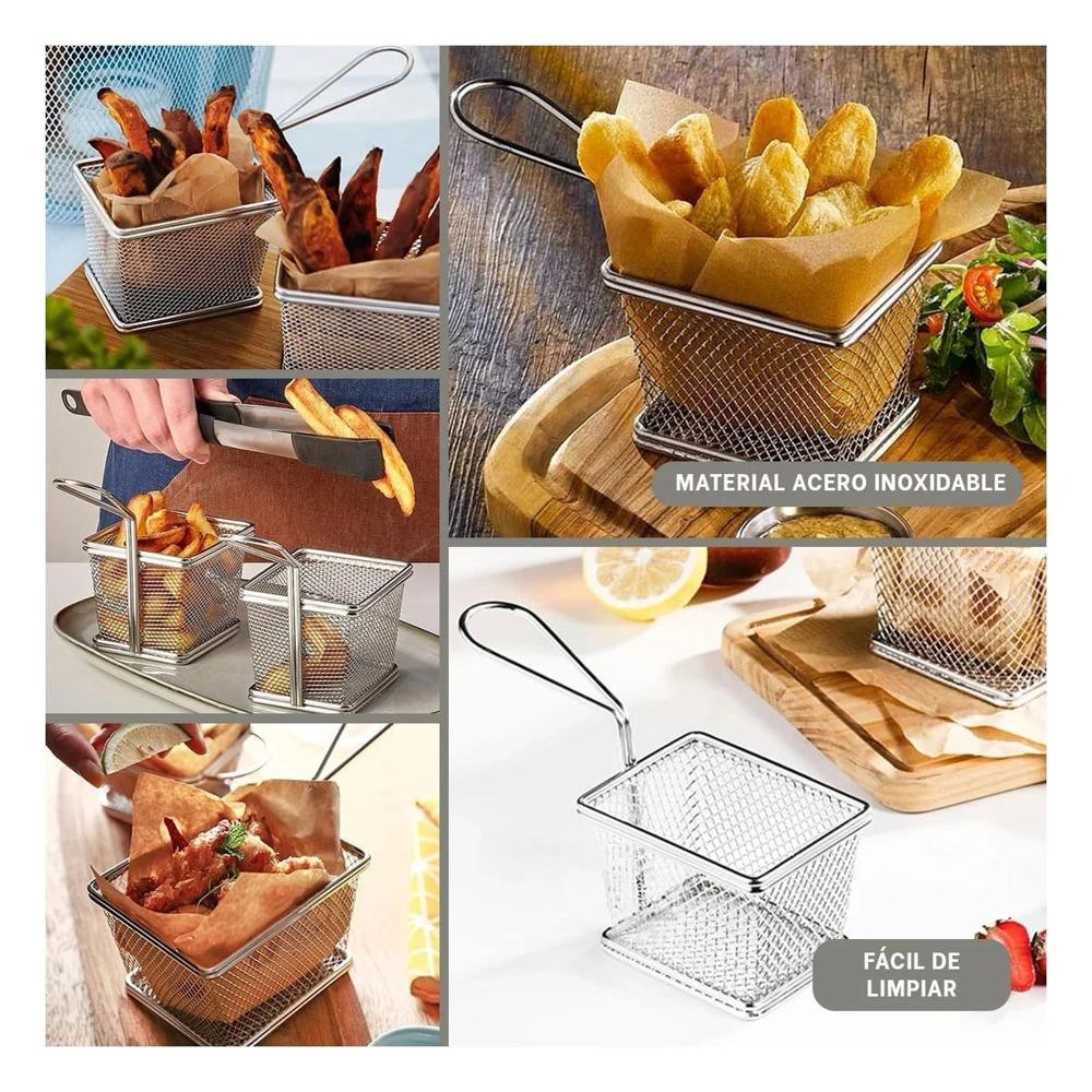Cesta Metalica para Frituras Plateada 10x8x7 cm Estilo Cocina Moderna Y Ligas Regalo