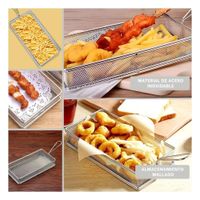 Cesta Metalica para Frituras Plateada 25.5x13x4.5 cm Estilo Cocina Moderna Y Ligas Regalo