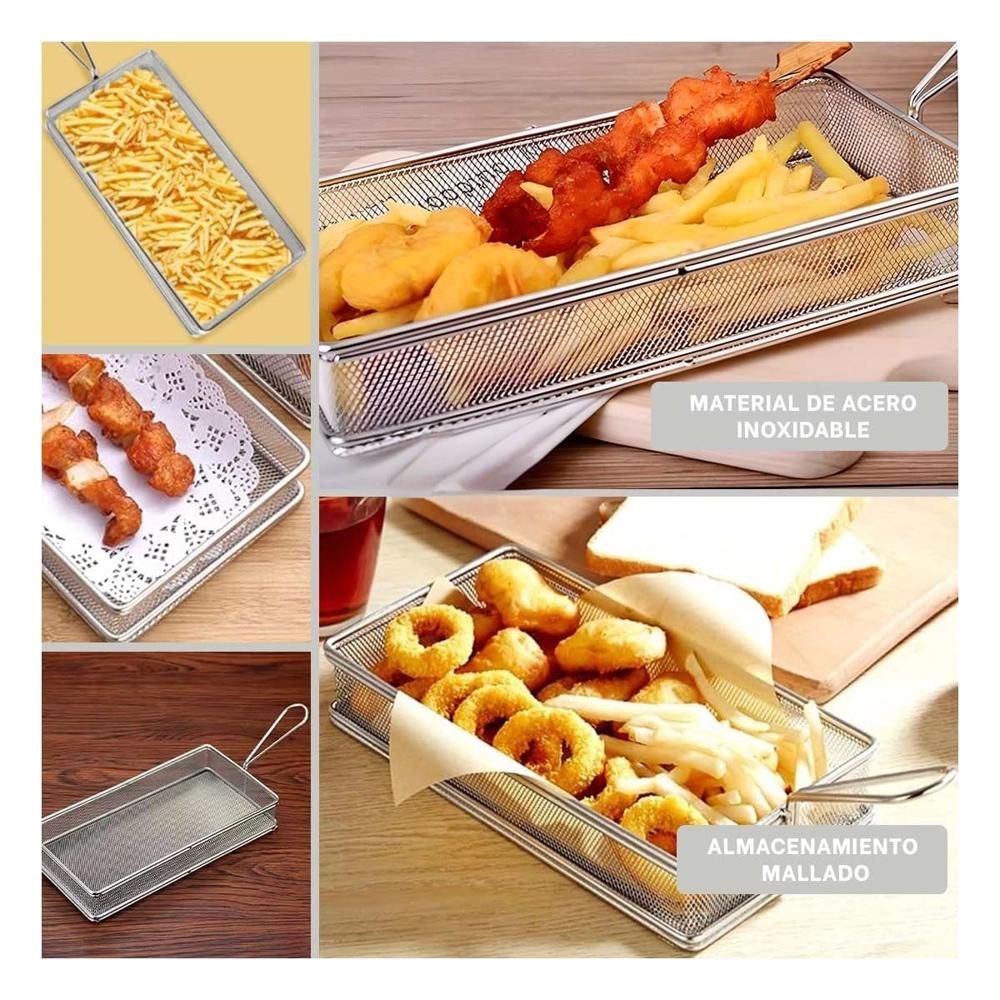 Cesta Metalica para Frituras Plateada 25.5x13x4.5 cm Estilo Cocina Moderna Y Ligas Regalo
