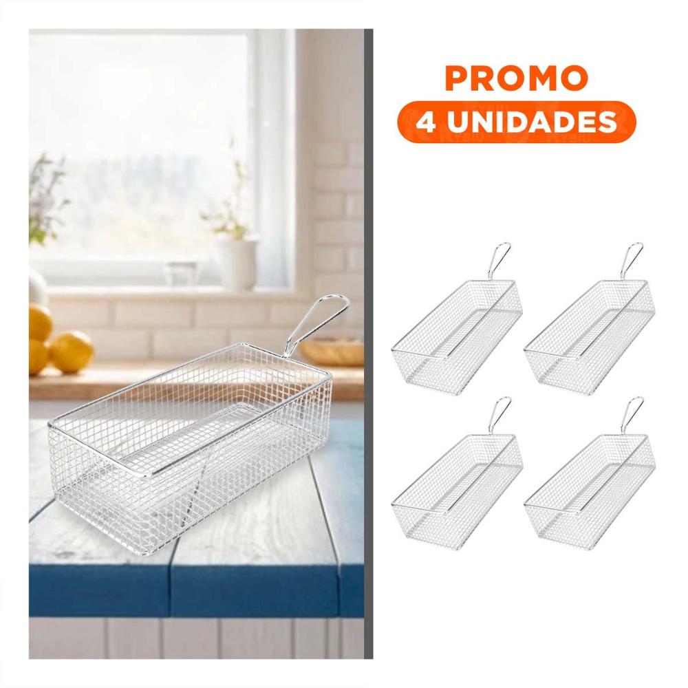 Pack4 Canastilla Compacta para Frituras Plateada 25.5x13x7 cm Facil Limpieza