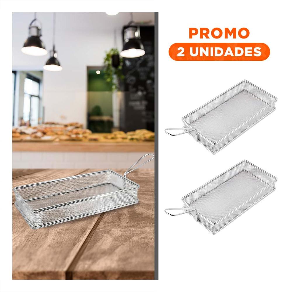 Pack2 Canastilla para Aperitivos Fritos Plateada 25.5x13x4.5 cm Uso Diario Y Regalo Sticker