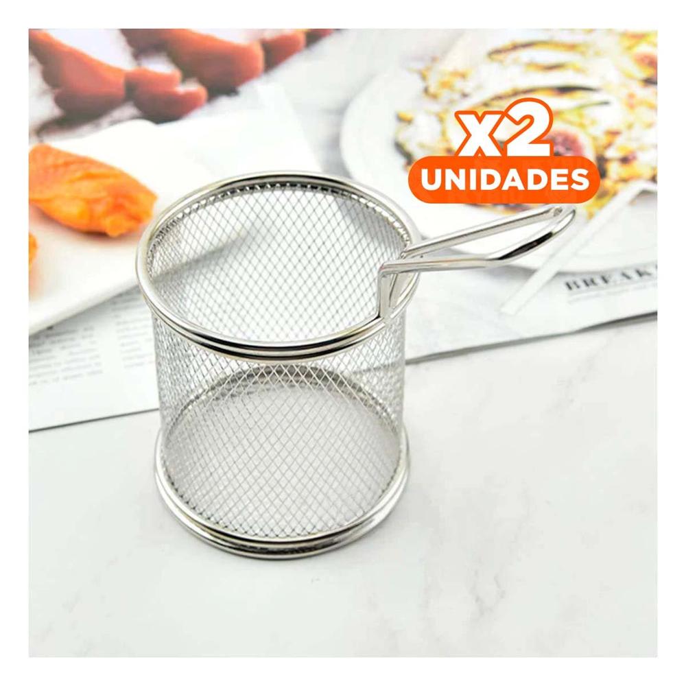 Pack2 Canastilla Circular para Frituras en Acero Plateado 16.5x8.8x11.8cm