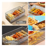 Cesta Metalica para Frituras Plateada 25.5x13x7 cm Estilo Cocina Moderna Y Ligas Regalo