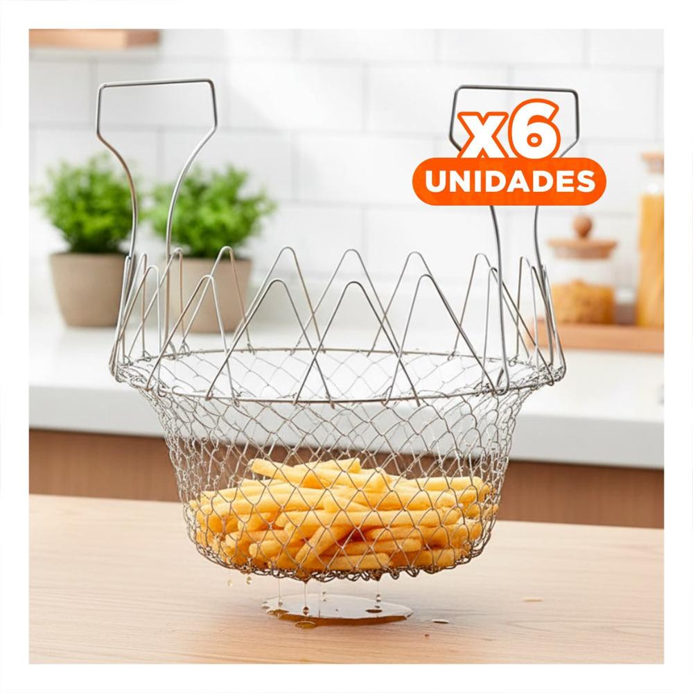Pack6 Recipiente Cocina Acero 23cm Plateado para Freir y Colar practico Y Papel Regalo