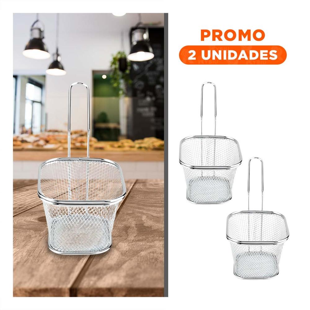 Pack2 Canastilla para Aperitivos Fritos Plateada 13x8x8 cm Uso Diario Y Regalo Sticker