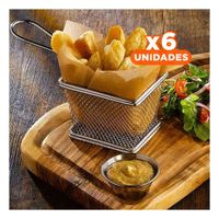 Pack6 Cestillo para Papas Fritas Plateado 10x8x7 cm Servicio de Mesa