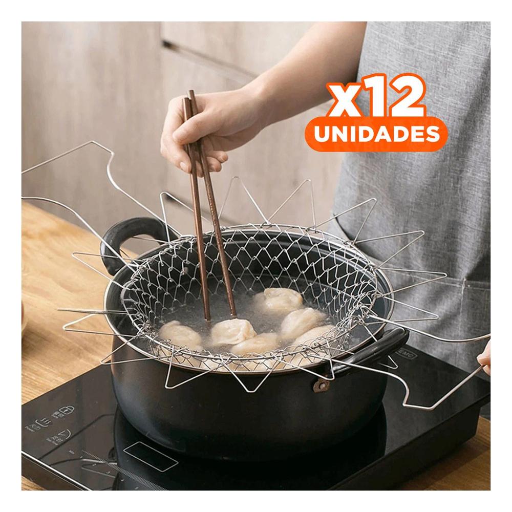 Pack12 Contenedor Cocina Acero 23cm Plateado para Freir seguro y resistente Y Regalo Sticker