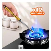 Pack12 Mechero Moderno Recargable Dorado para Parrilla en Hogar Y Regalo Sticker