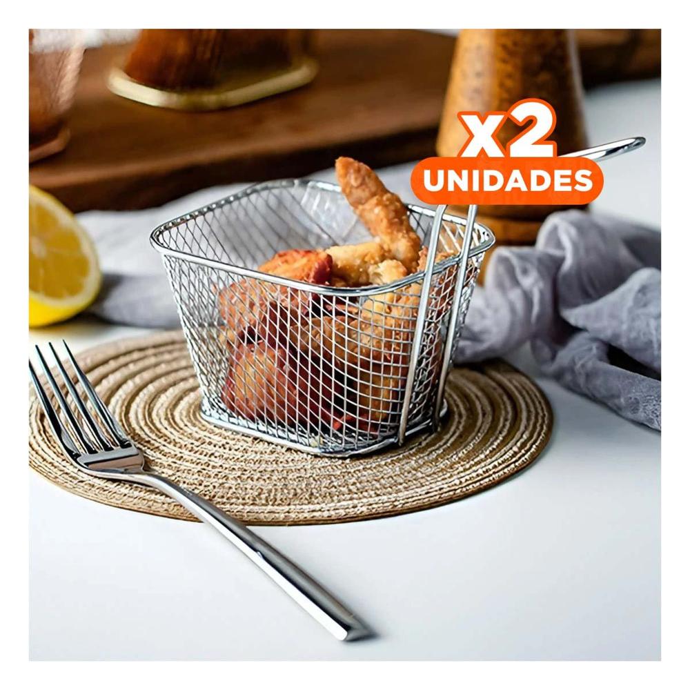 Pack2 Canastilla Metalica para Frituras Plateada 13x8x8 cm Cocina Casera