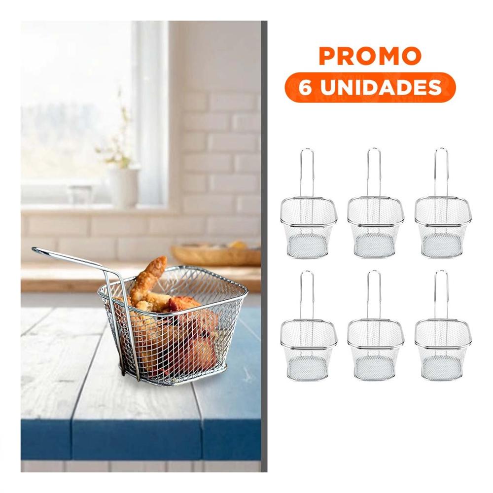 Pack6 Cestillo de Cocina para Frituras Plateado 13x8x8 cm Practico Y Regalo Sticker