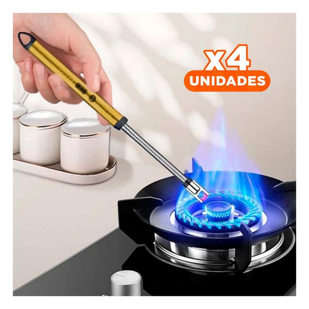 Pack4 Encendedor Domestico Recargable Dorado para Cocina y Reuniones Y Regalo Sticker