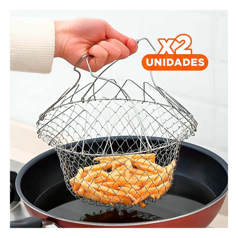 Pack2 Soporte de Acero para Freir y Colar 23cm Plateado facil de limpiar y usar Y Papel Regalo