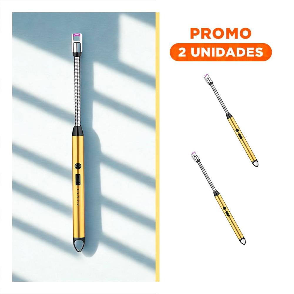 Pack2 Encendedor Funcional Recargable Dorado para Hogar y Cocina Y Regalo Sticker