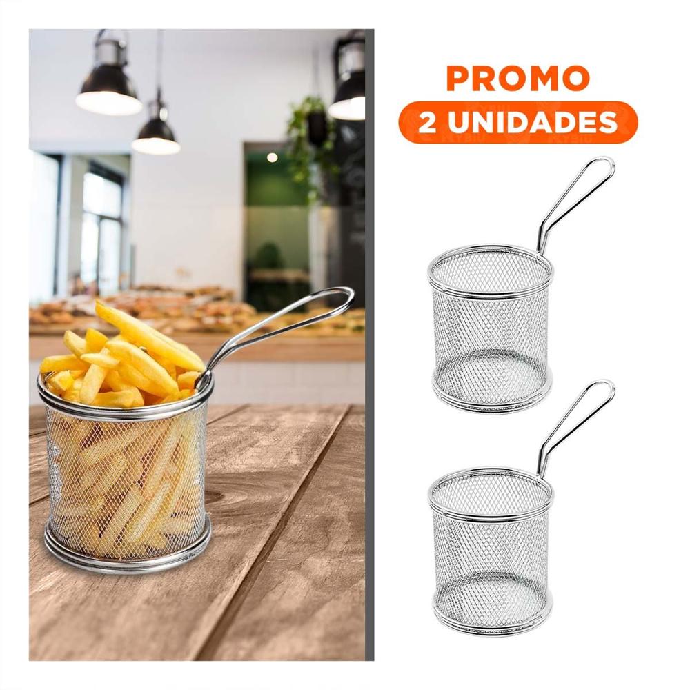 Pack2 Canastilla Metalica Circular para Freir Papas Caseras Y Regalo Sticker
