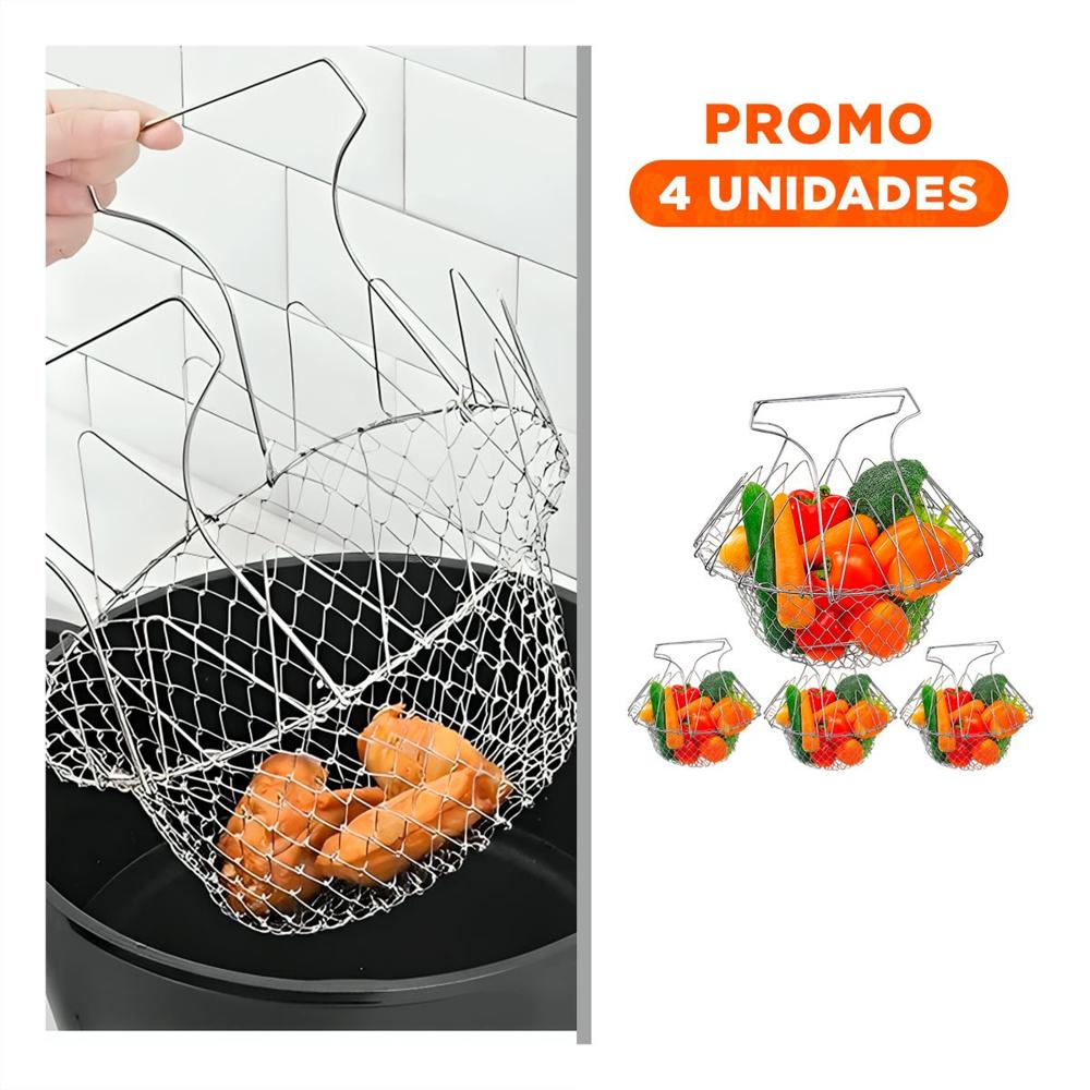Pack4 Contenedor de Acero para Freir y Colar 23cm Plateado practico y resistente