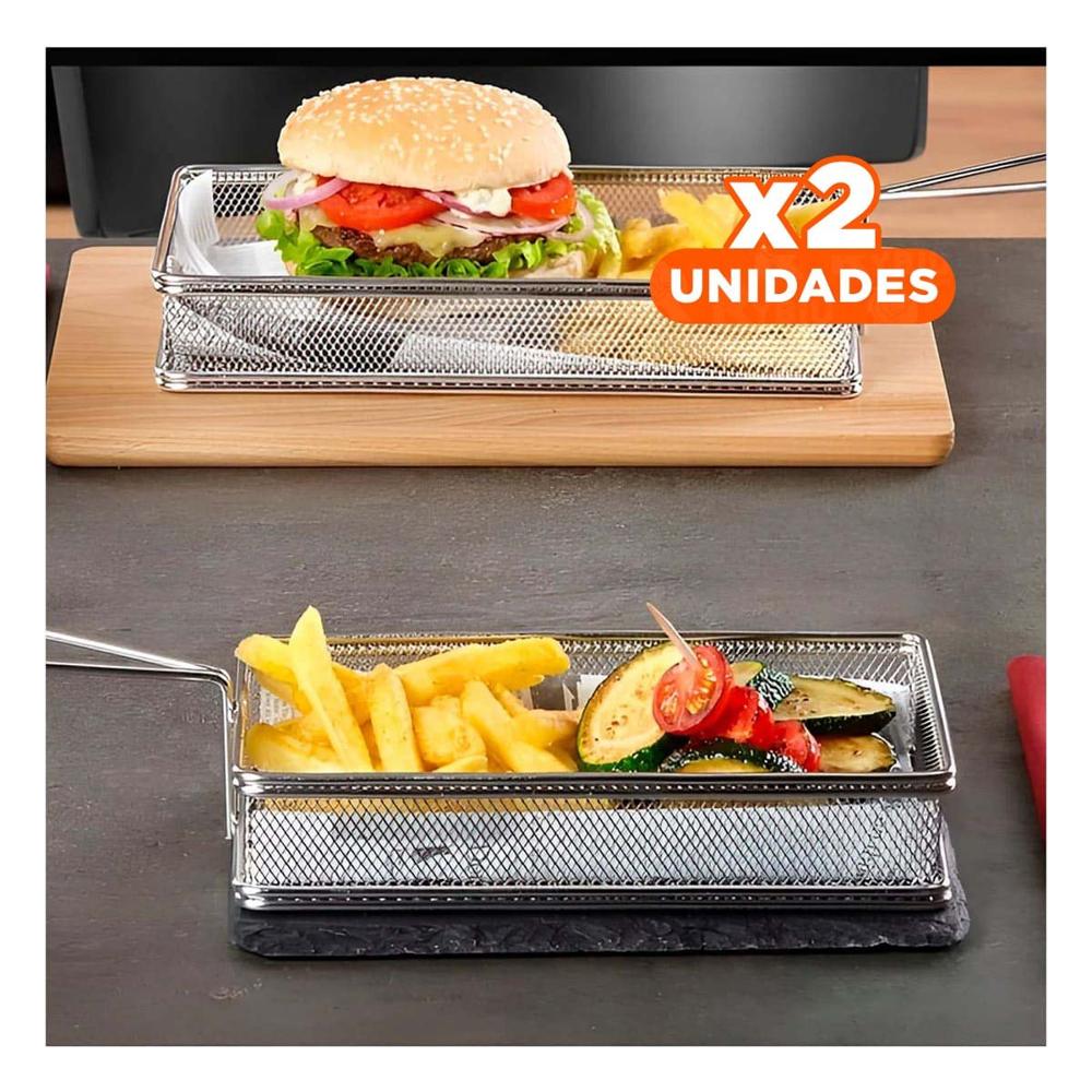 Pack2 Canastilla Metalica para Frituras Plateada 25.5x13x7 cm Cocina Casera